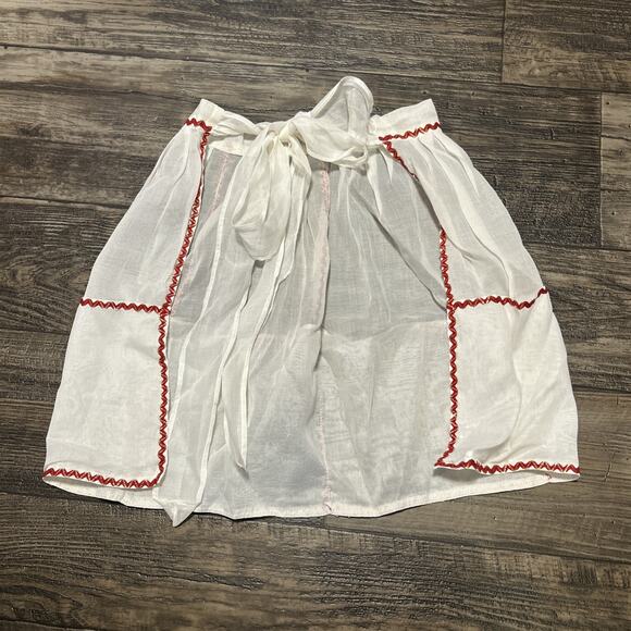Vintage 1/2 Apron holiday Christmas Pockets Ricrac Handmade semi-sheer - Picture 5 of 5